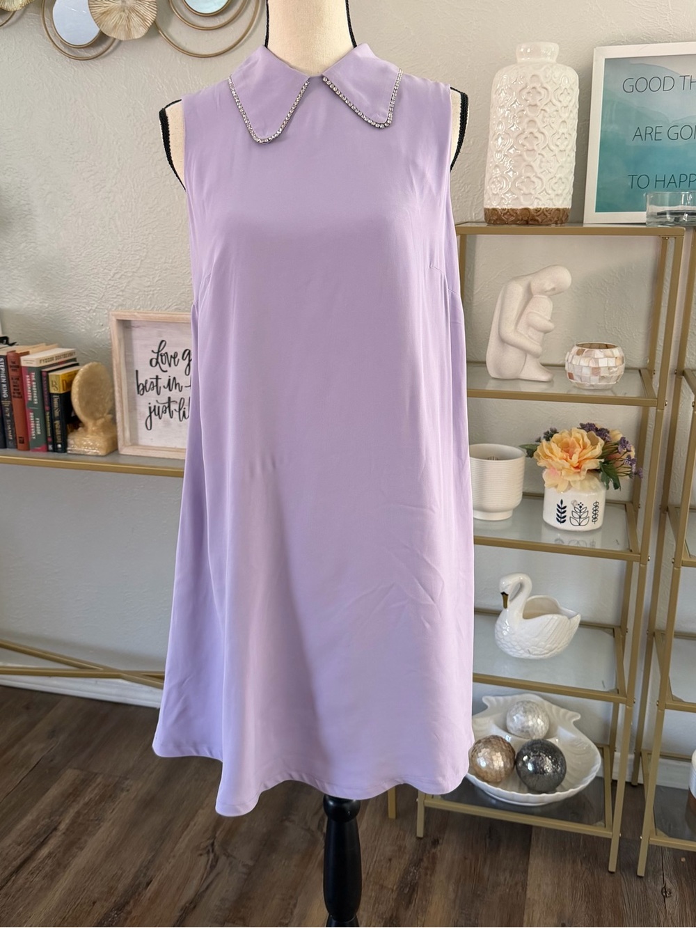 Tresor Ottod Ame Lavender Beaded-Collar Midi Dress